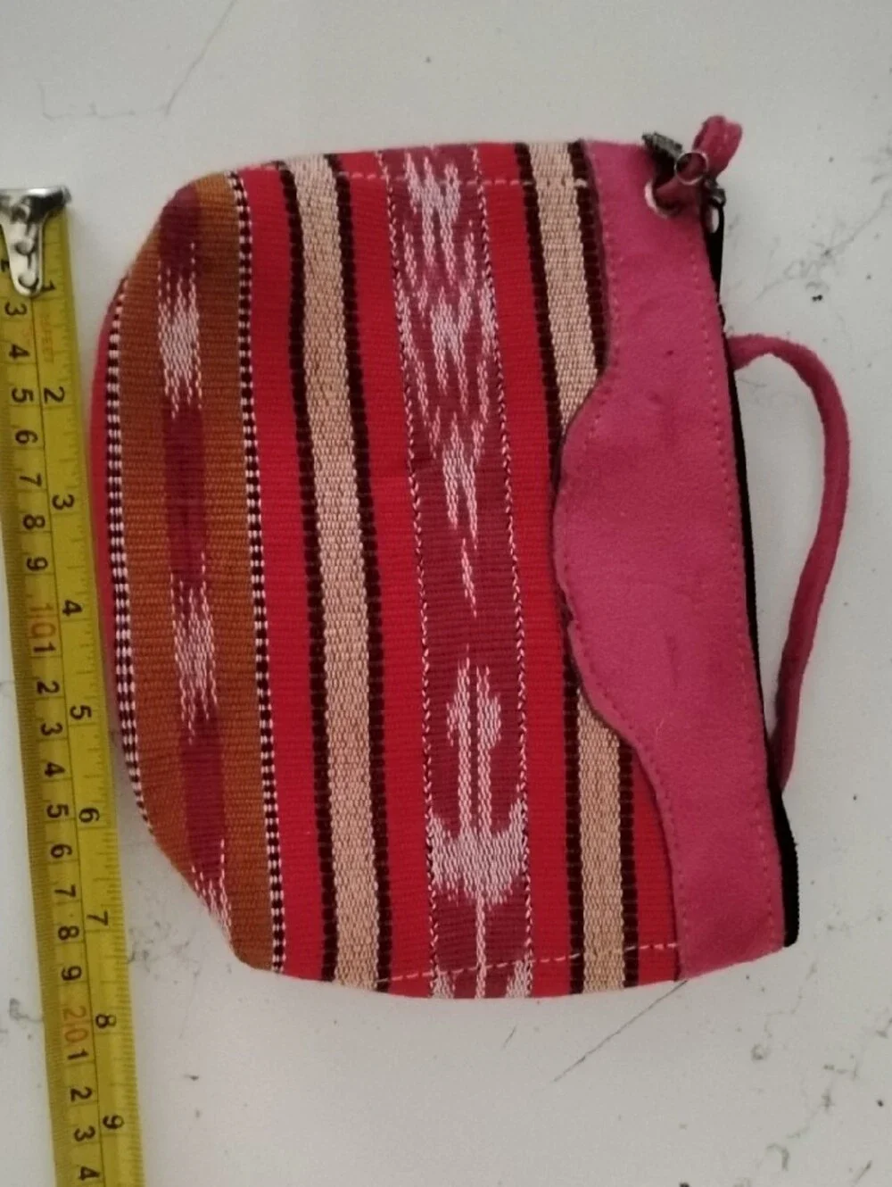 Pink Striped Crossbody Bag with Suede Trim